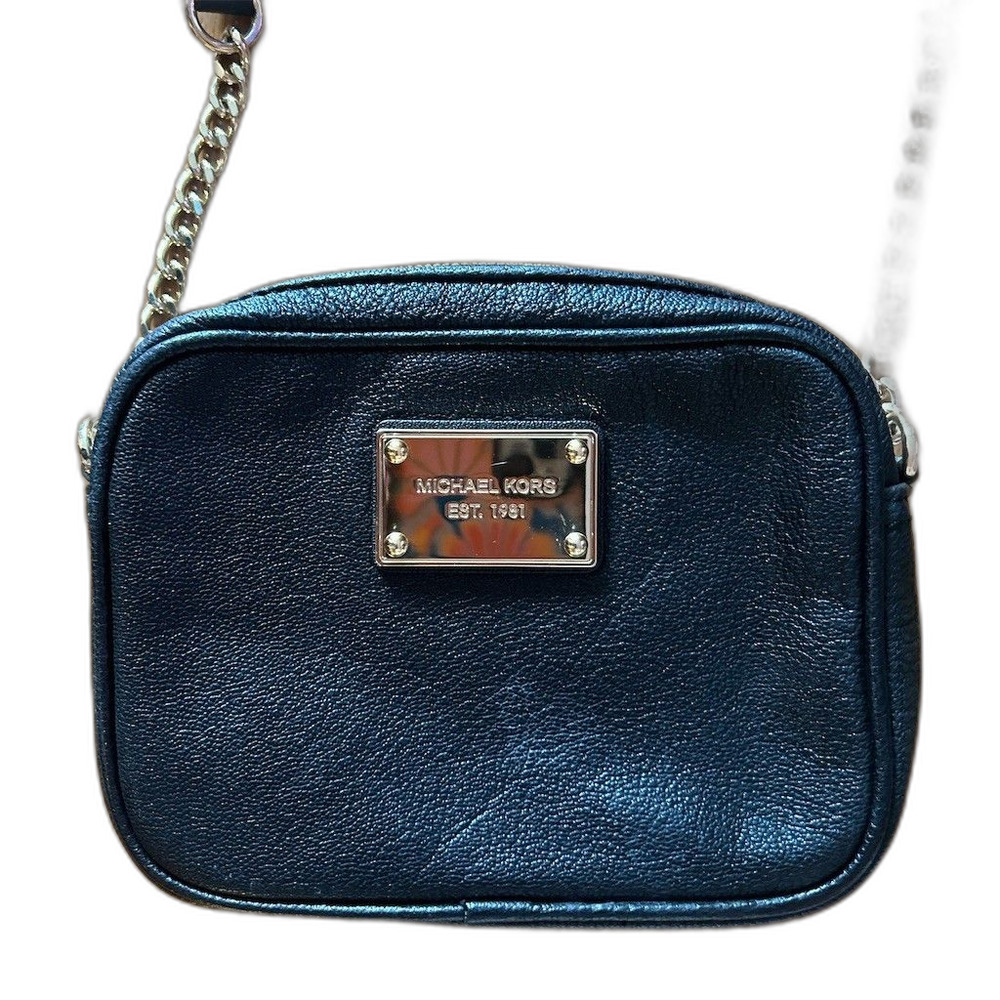 Michael Kors Crossbody Bag Womens Mini Black Gold Chain Strap Zip Top